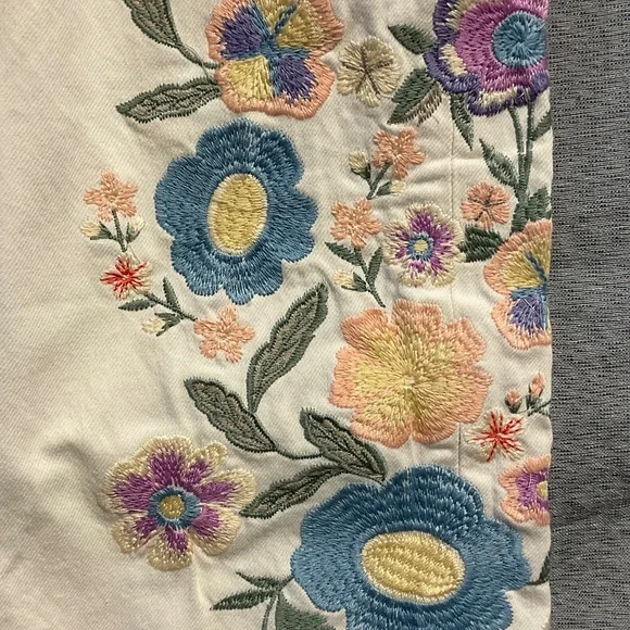 We The Free Cream Floral Embroidered Jeans